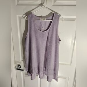 🦩SIMPLY NOELLE Plus Size Pullover Sleeveless Tunic Tank Lavender Mesh Overlay